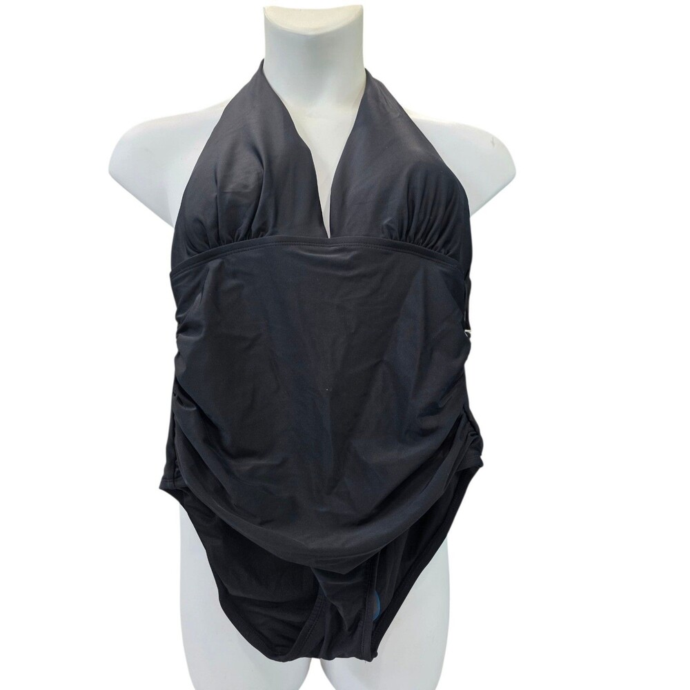 DKNY One Piece Halter Neckline Black Swimsuit - Adult Large - Picture 3 of 11